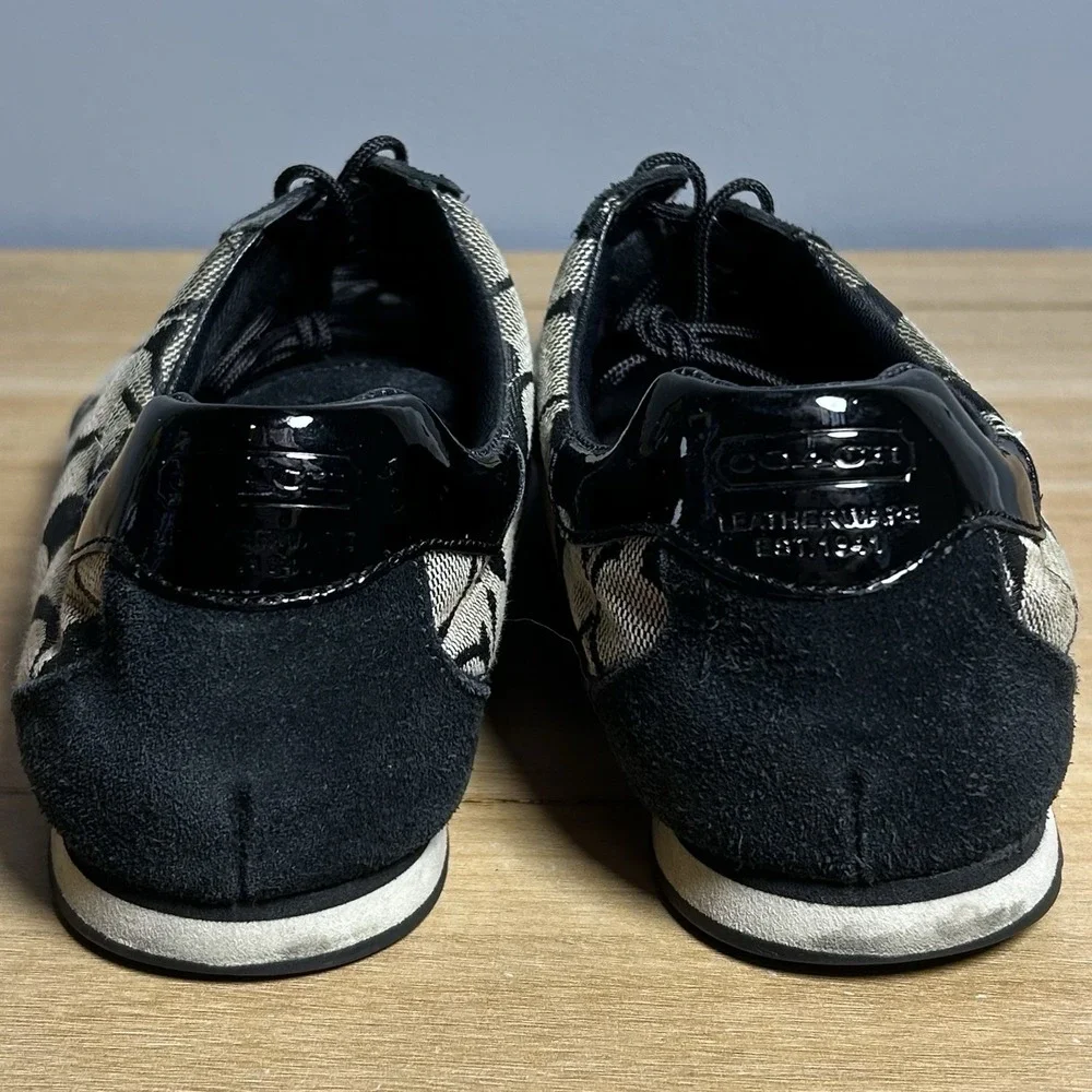 Coach Vintage Y2K 2000s Black Gray Signature Monogram Canvas Low Top Sneakers